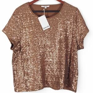 Splendid Gold Sequin Short Sleeve Top XL Glam Party Disco Sparkle Y2K